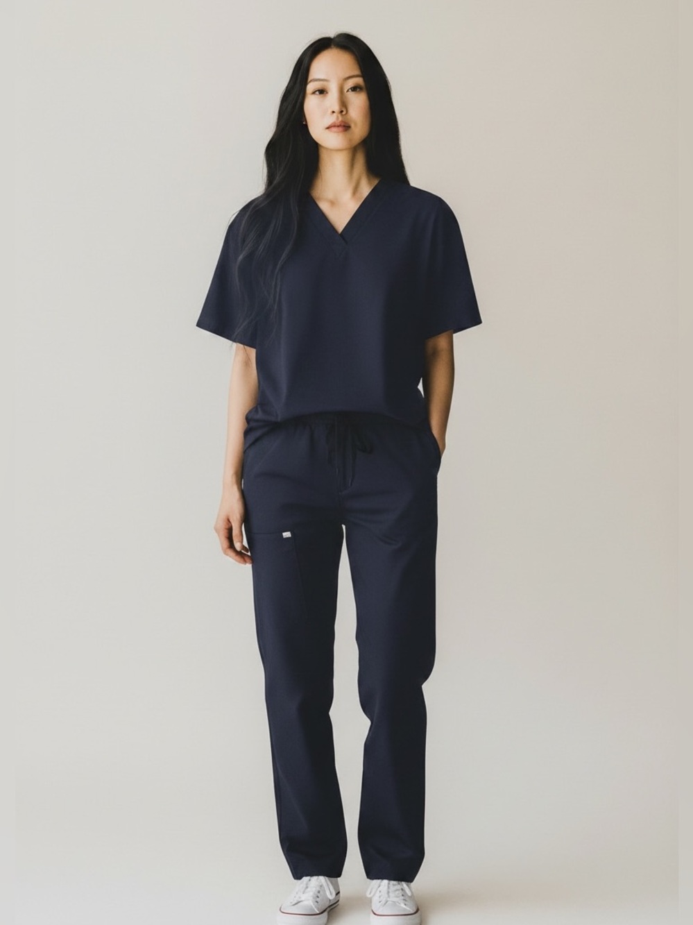Women's Navy V-Neck Top and Drawstring Pants Set